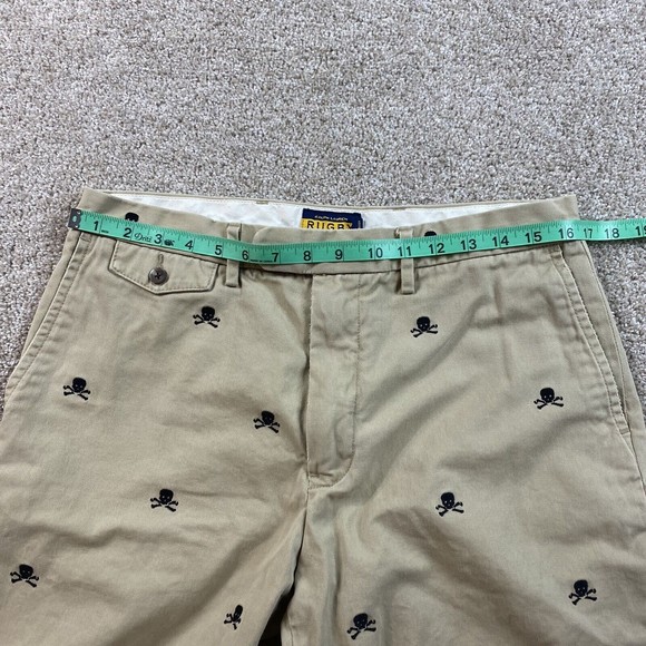 Vtg Ralph Lauren Rugby 2004 Skull Embroidered Khaki Shorts 32 Tan - Picture 5 of 8